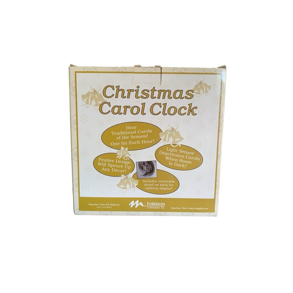Feldstein Christmas Gold Round Wall Clock 8" Snowman Family Plays 12 Carols - Picture 3 of 5